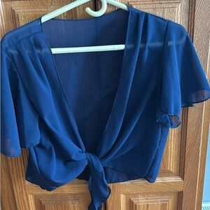 Navy Blue Tie-Front Chiffon Women's Top